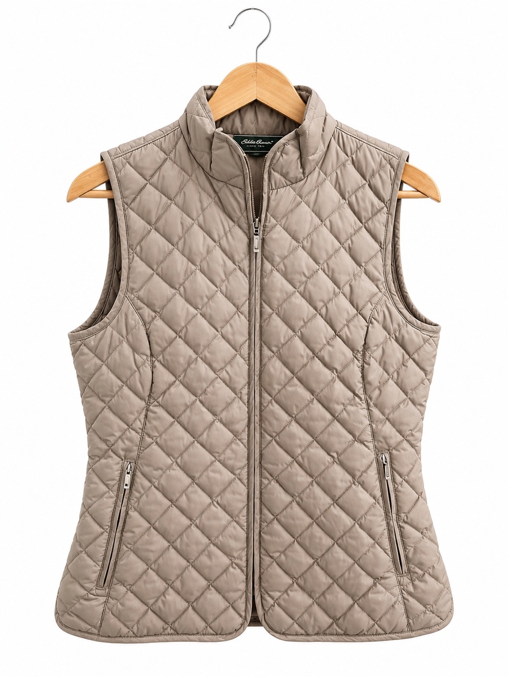 Eddie Bauer Goose Down Quilted Puffer Vest Taupe Tan Beige Small